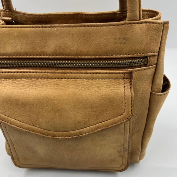 FOSSIL Vintage Tan Leather Satchel Removable Straps Zippered Pockets Crossbody - Picture 10 of 14